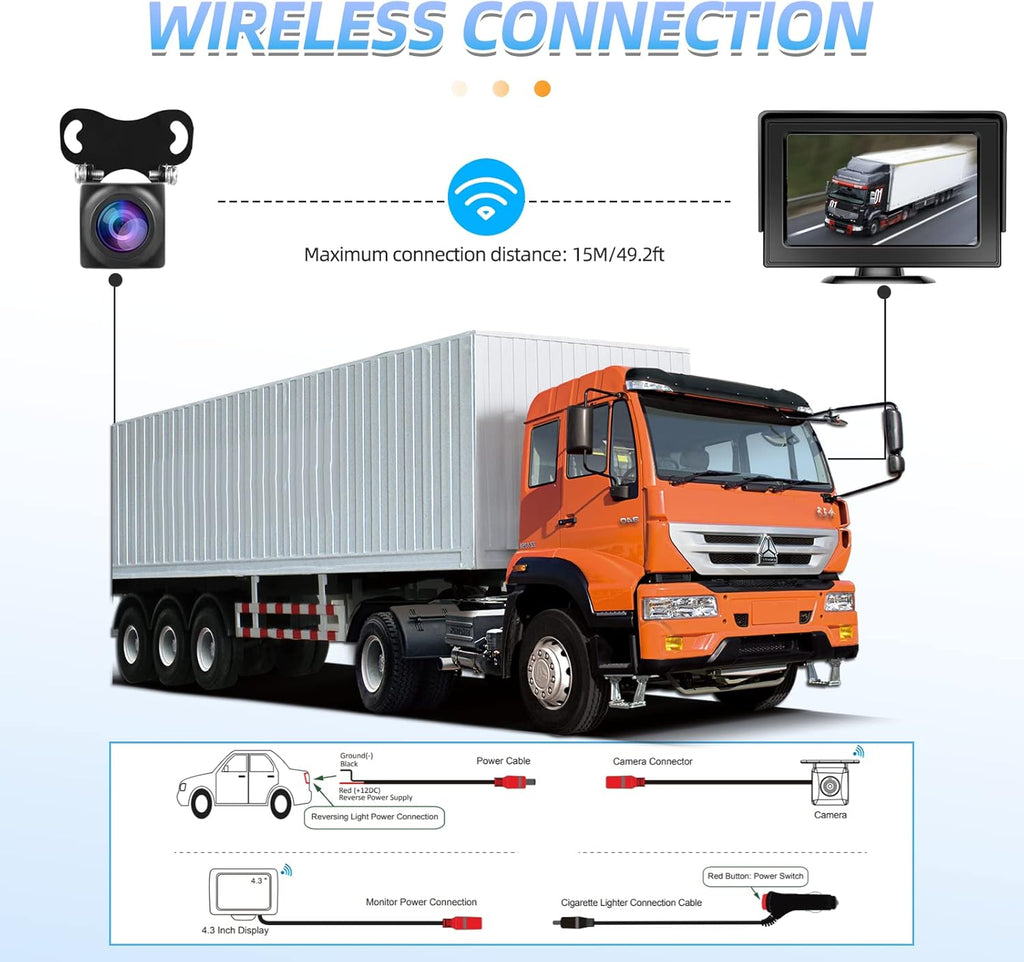 Wireless Backup Camera with Monitor Kit 4.3" HD 1080P Waterproof Night Vision T958616