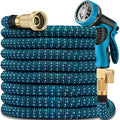 100 FT Expandable Garden Hose with 3/4" Solid Brass Fittings and 10 Pattern Spray Nozzle J9076