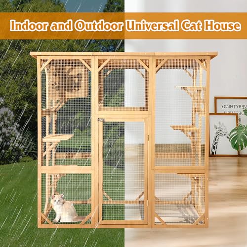 Grey Large Wooden Cat Enclosure with Platform X45439