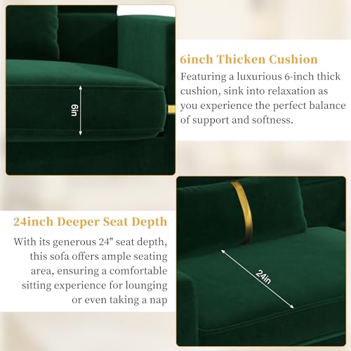 86" Velvet 3 Seater Oversized Sofa with 2 Pillows Z81663