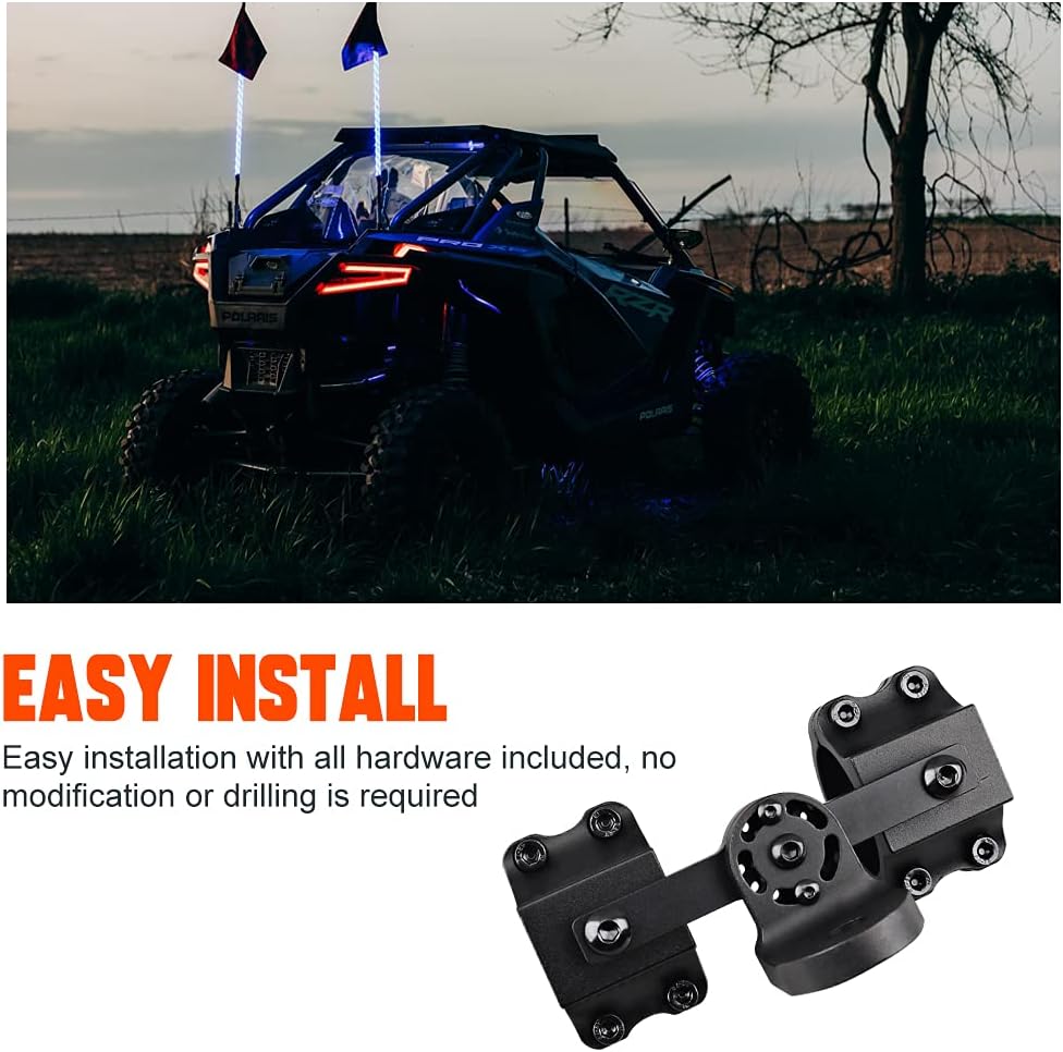 360° Rotating Aluminum Alloy UTV Whip Light Mount for 1.75'' to 2'' Roll Cage (1 Pack) O7103