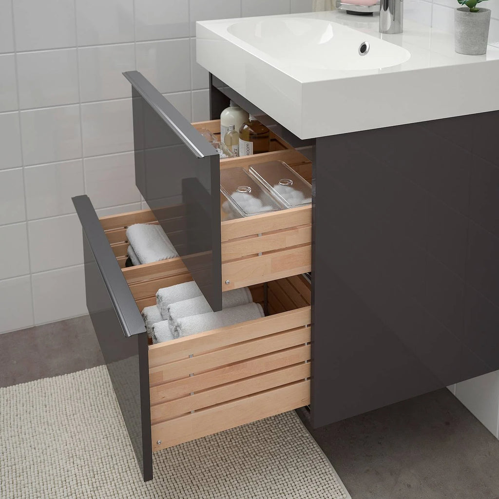 High Gloss Gray Sink Cabinet with 2 Drawers T91821