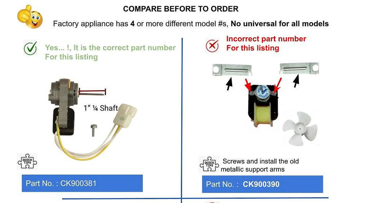 Freezer Motor Evaporator Fan 3" length Y7131