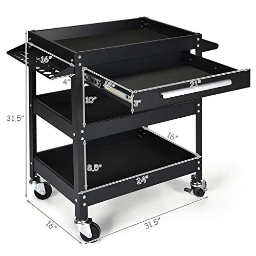 3 Tier Rolling Tool Cart with Storage Drawer D83704