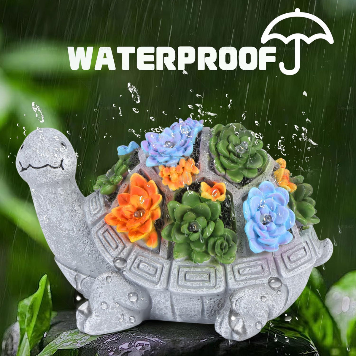 Turtle Statue with Succulent and 7 LED Colour Lights Z452786