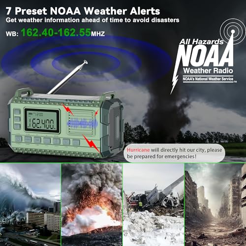 Green AM/FM/NOAA Hand Crank Radio with 15W Fast Charge, 39800mAh Portable Solar Power Bank, Flashlight & SOS Alarm B23770