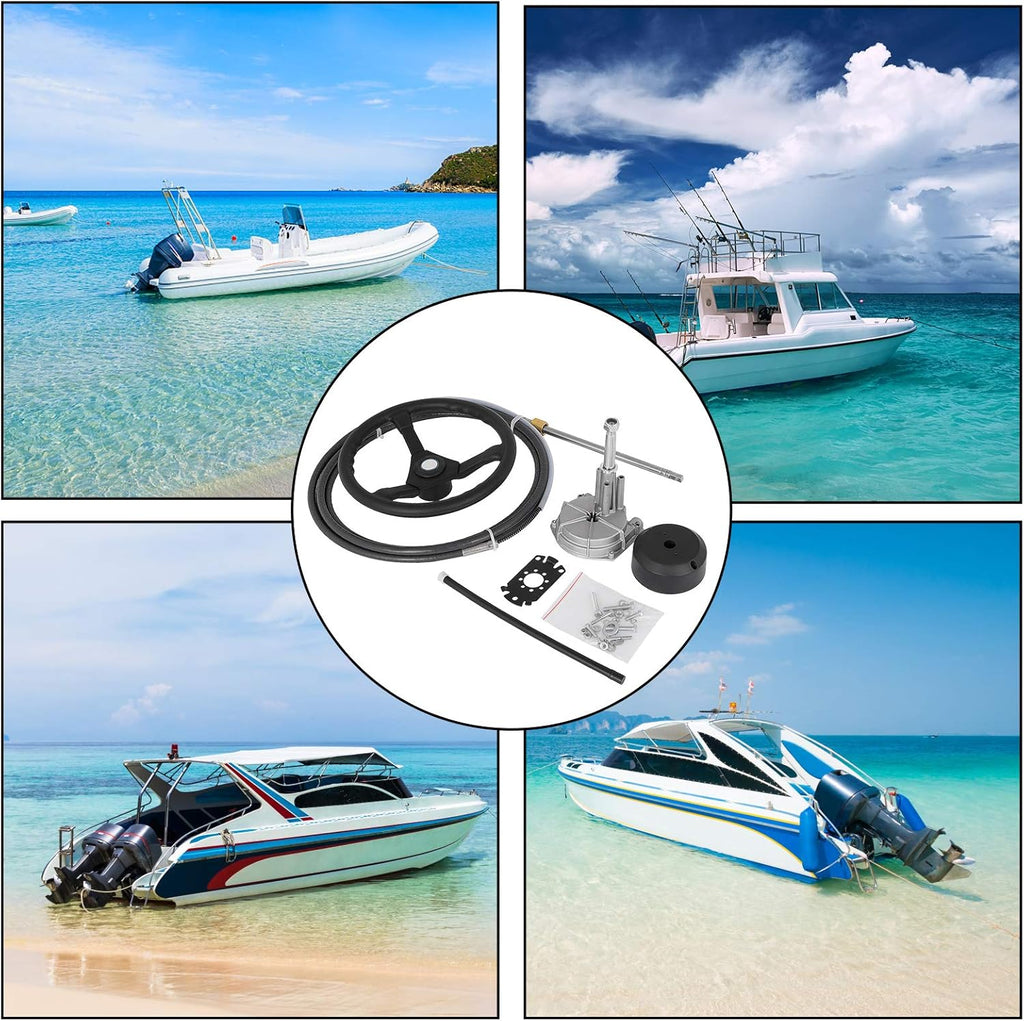 12' Mechanical Rotary Boat Steering Cable with 13 Inch Wheel Y11319