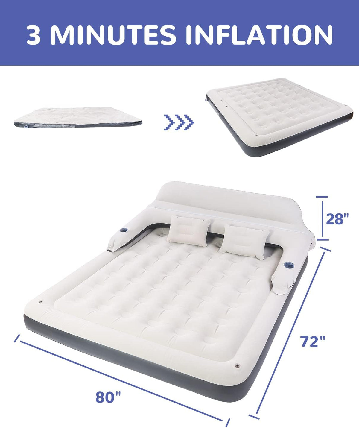 Queen 9 Raised Portable Double Inflatable Air Mattress with Backrest U6836