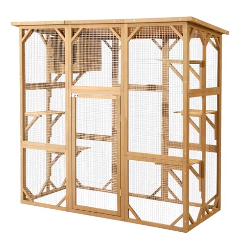 Grey Large Wooden Cat Enclosure with Platform X45439