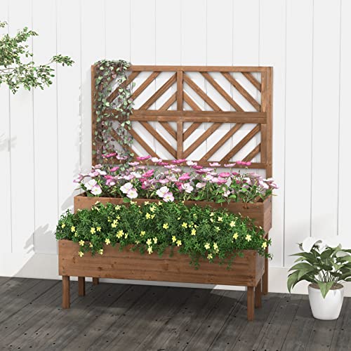 2-Tier Raised Wooden Garden Bed with Trellis W7257