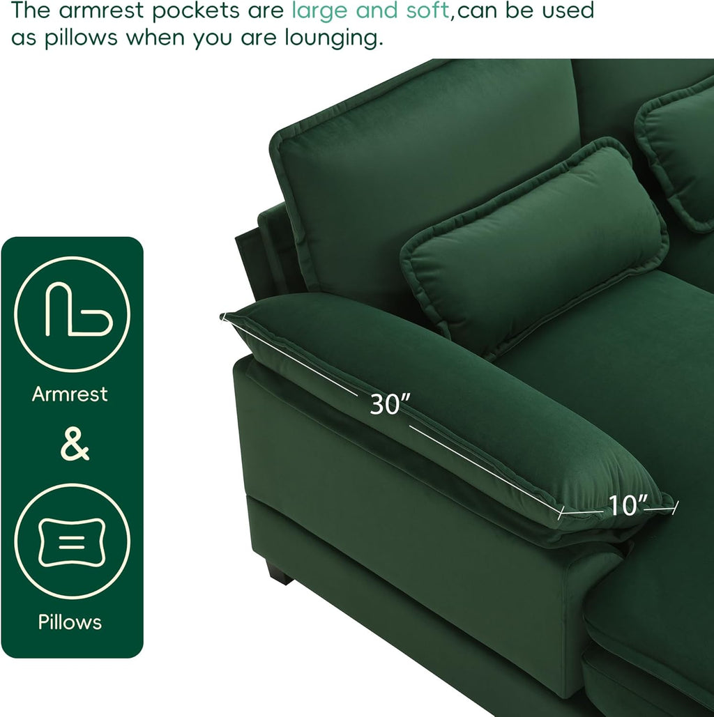 Green Upholstered Sectional Sofa with Chaise Lounge Z12241