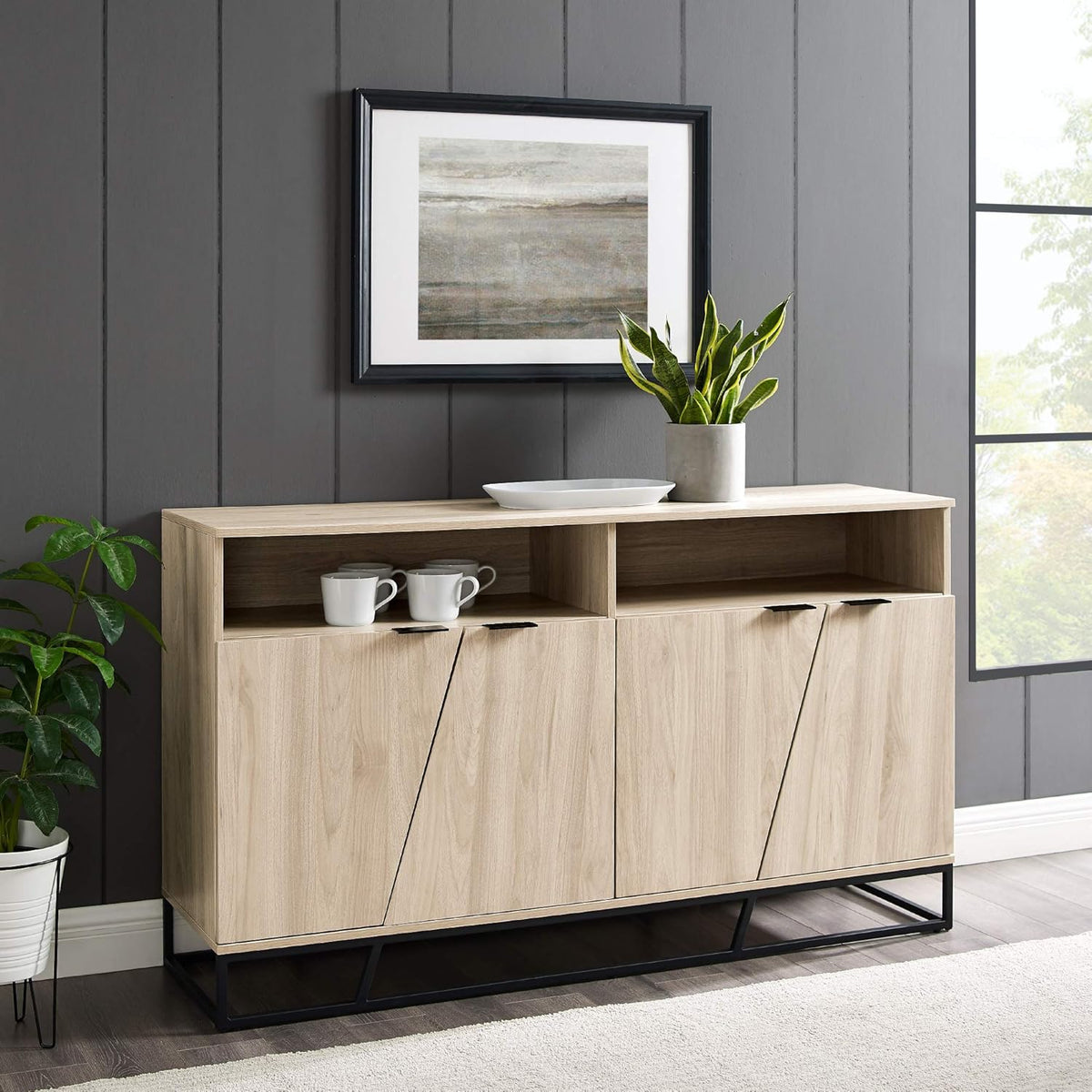 Dark Walnut Sideboard with Open Shelf Storage W753