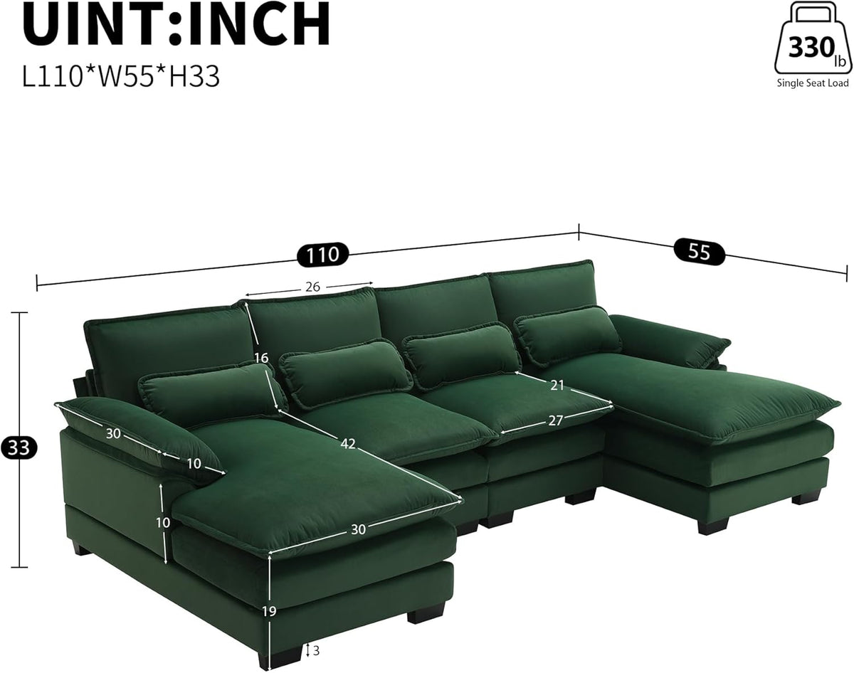 Green Upholstered Sectional Sofa with Chaise Lounge Z12241