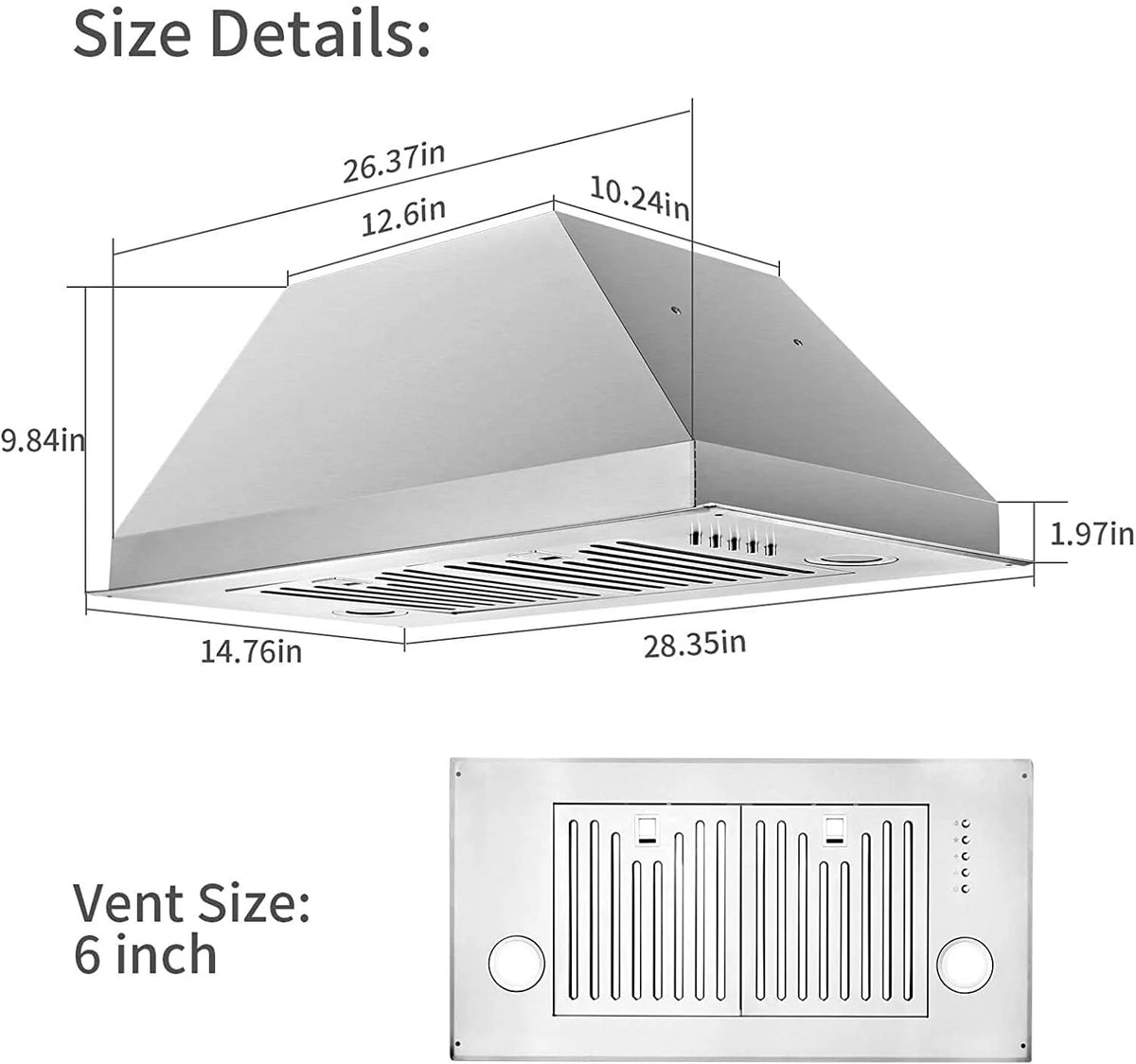 30 inch 600 CFM Built-in Stainless Steel Range Hood J42175