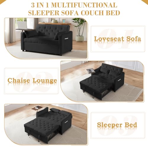 Grey Velvet Convertible Sleeper Sofa with Pull Out Bed E2581
