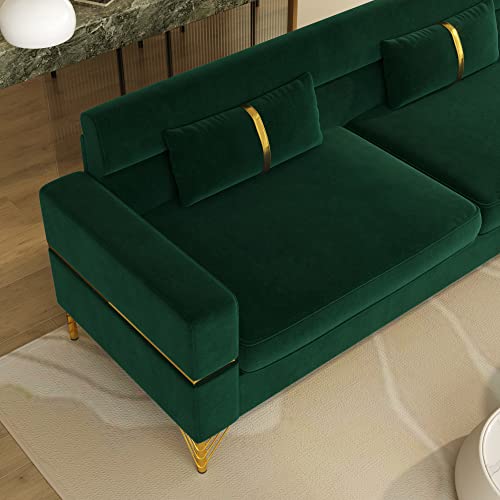 86" Velvet 3 Seater Oversized Sofa with 2 Pillows Z81663