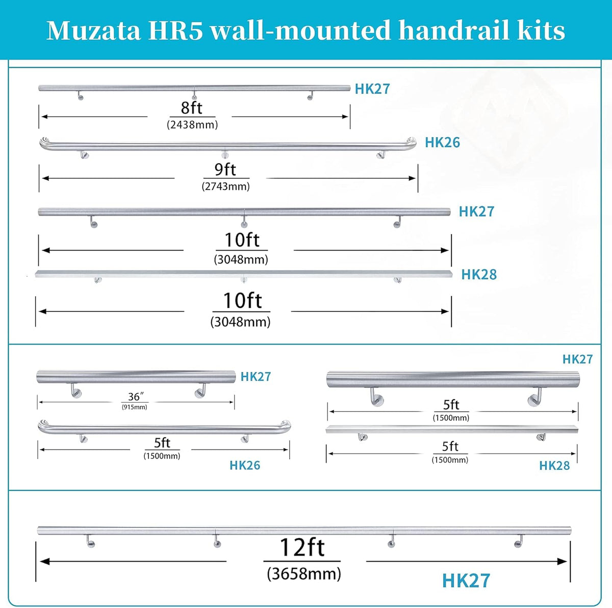 Brushed Stainless Steel Wall Mounted Stair Handrail Q109