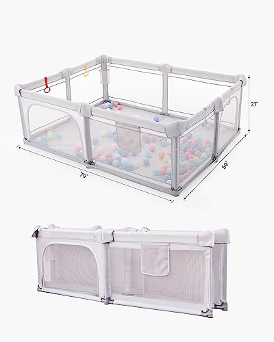 Grey Extra Large Foldable Baby Playpen 79 x 59 x 27 Inches G281
