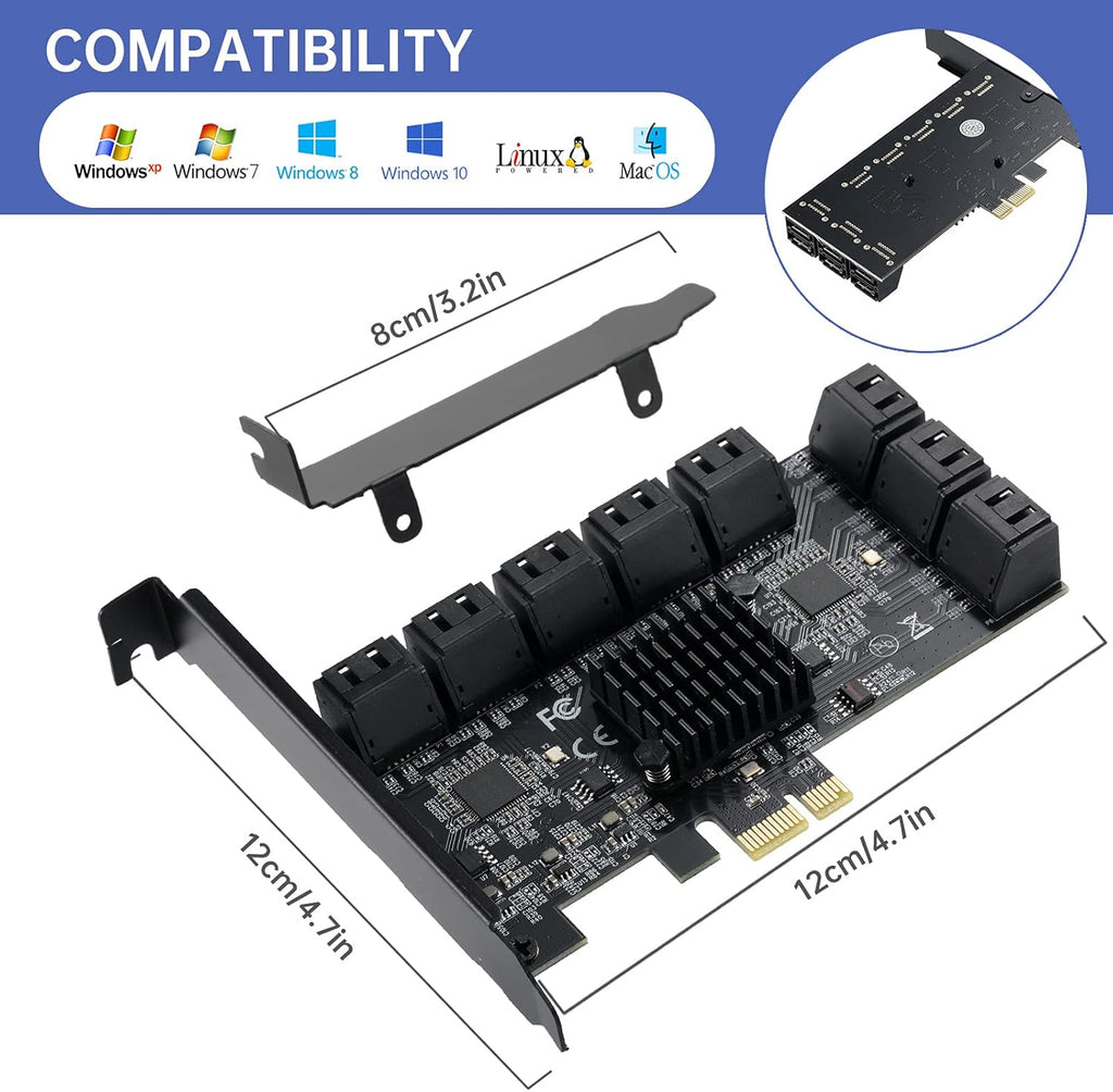 1X PCIE SATA Card 16 Ports with 16 SATA Cables T90700
