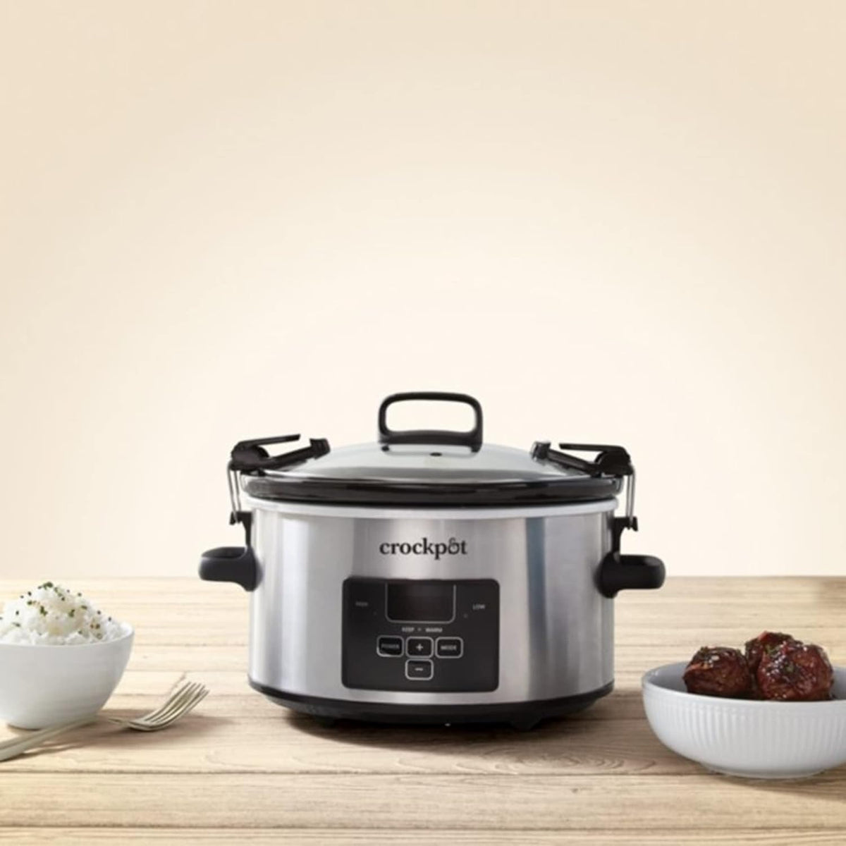 4 Quart Programmable Slow Cooker with Locking Lid, Stainless Steel S43356