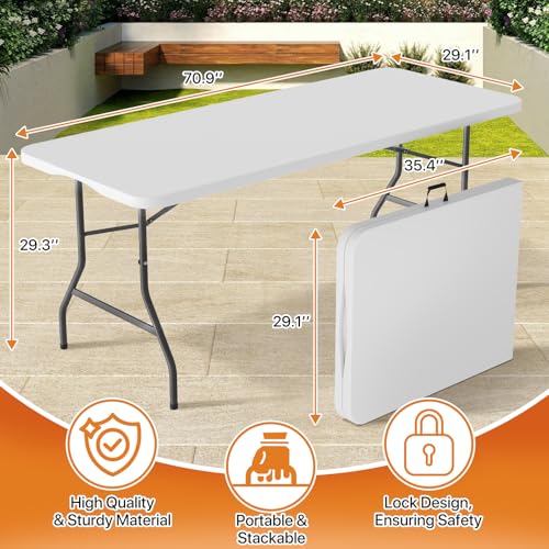 White 6 Foot Heavy Duty Plastic Folding Table H75273