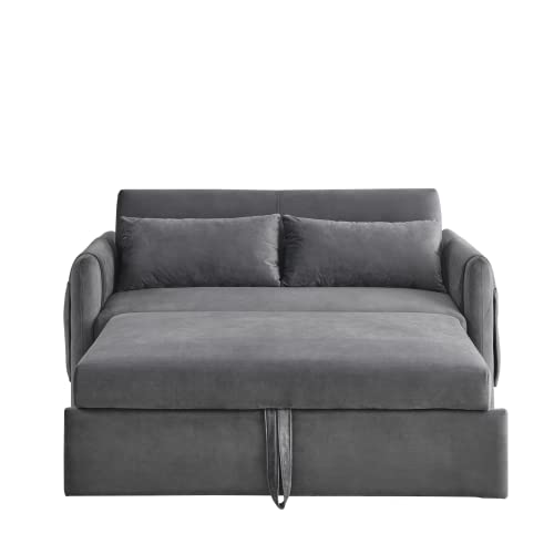 Blue Velvet Convertible Sleeper Sofa Bed with 2 Pillows W686