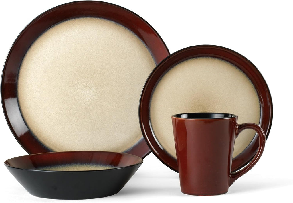Red 16-Piece Stoneware Dinnerware Set Y327