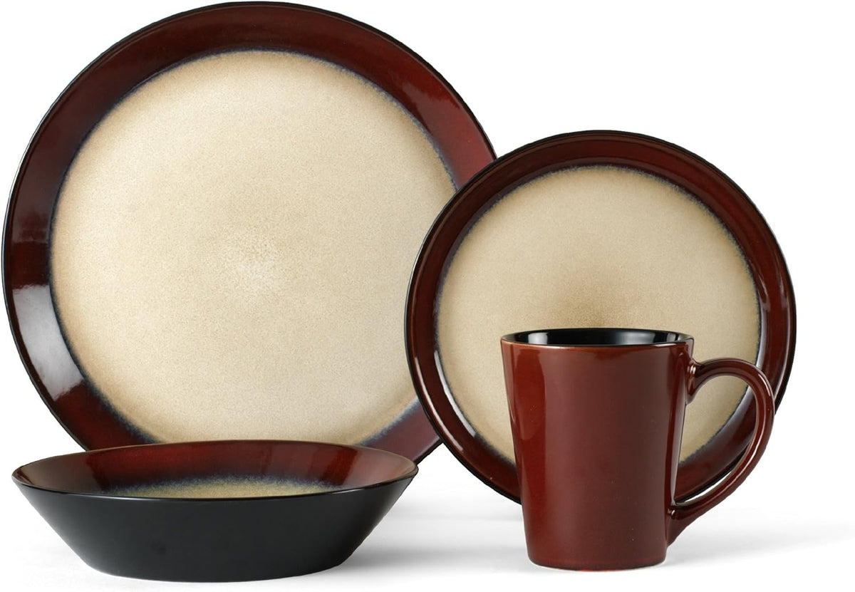 Red 16-Piece Stoneware Dinnerware Set Y327