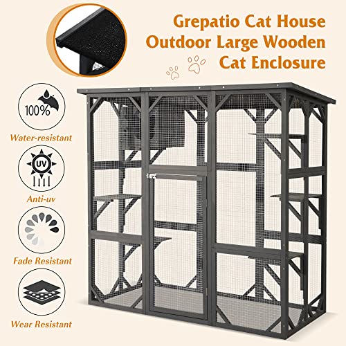 Grey Large Wooden Cat Enclosure with Platform X45439