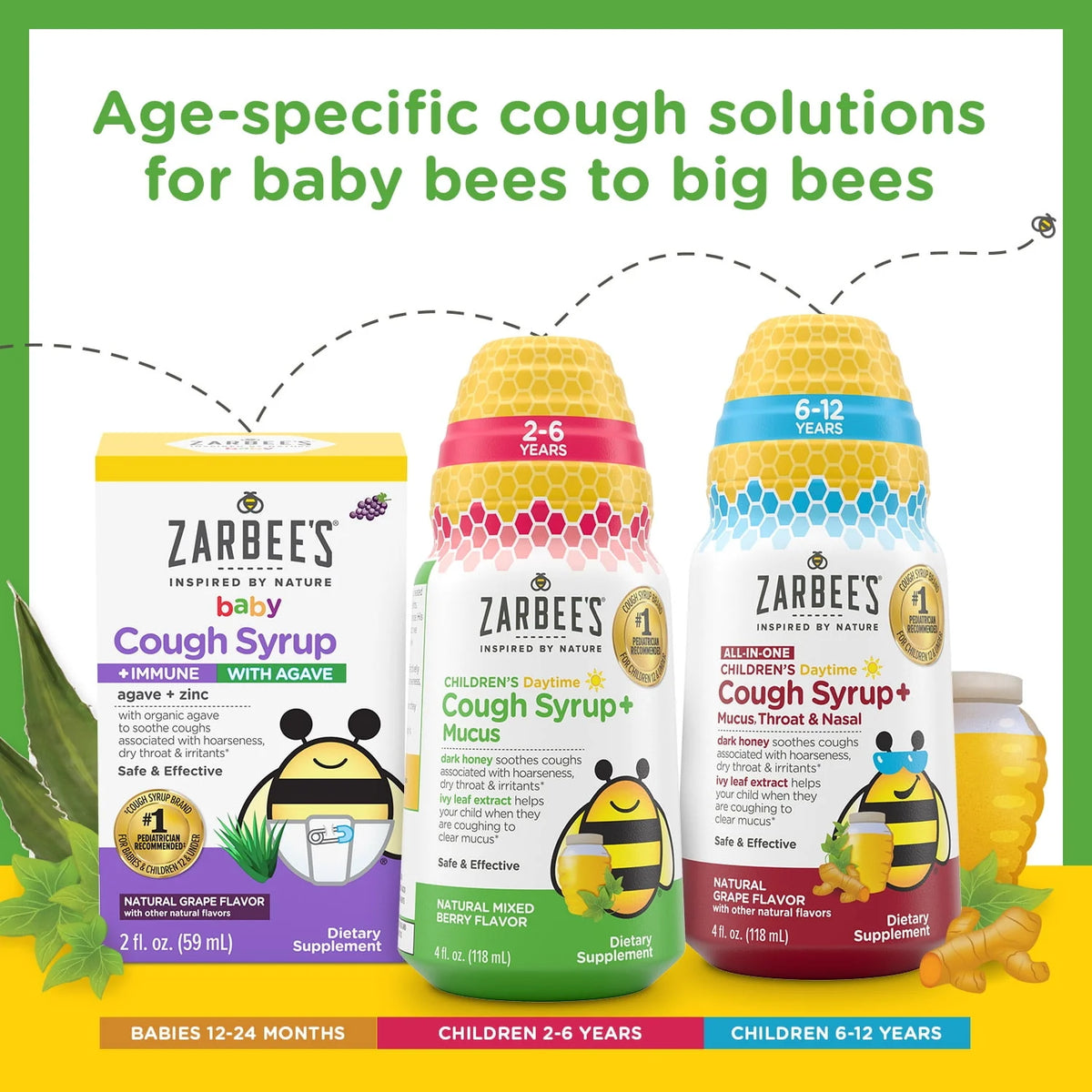 Kids Cough + Mucus Nighttime with Honey, Ivy Leaf, Zinc & Elderberry, Mixed Berry, 4FL Oz T411042