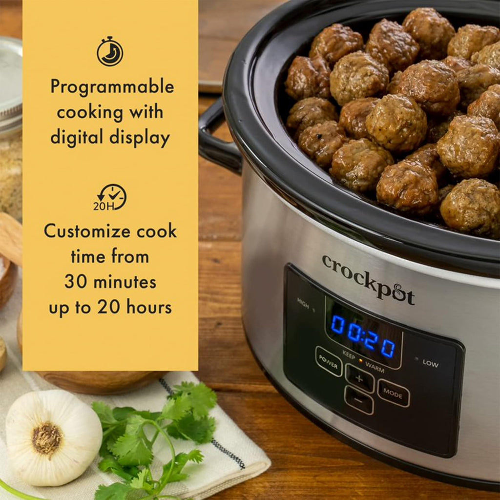 4 Quart Programmable Slow Cooker with Locking Lid, Stainless Steel S43356
