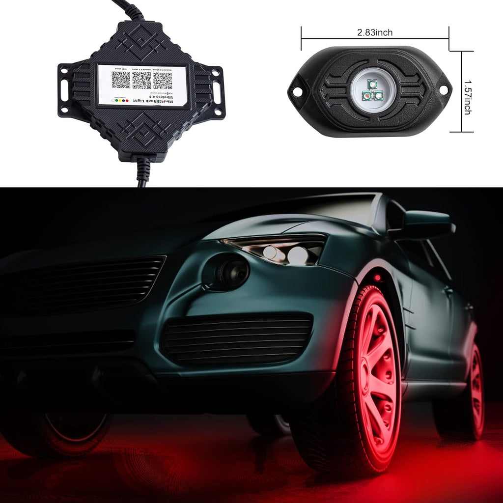RGB LED Rock Lights 4 Pods Multicolor Waterproof Underglow Kit N1946