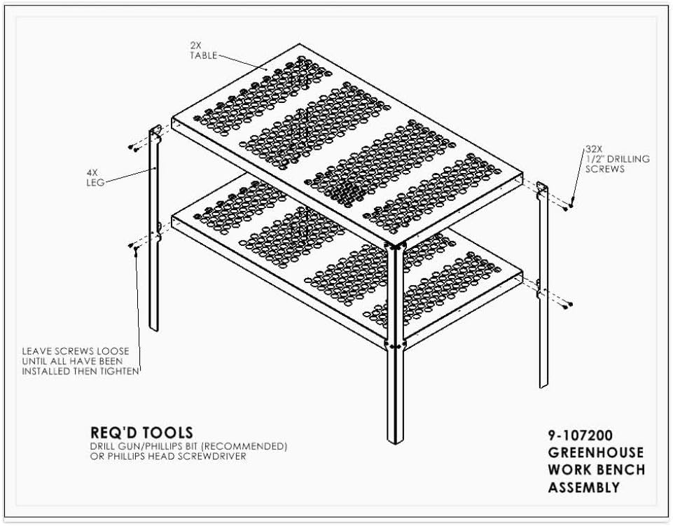 Aluminum Greenhouse Potting Bench and Utility Table with 1 Inch Round Holes O899