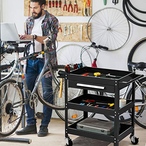 3 Tier Rolling Tool Cart with Storage Drawer D83704