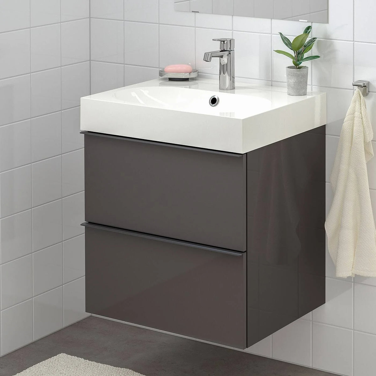 High Gloss Gray Sink Cabinet with 2 Drawers T91821
