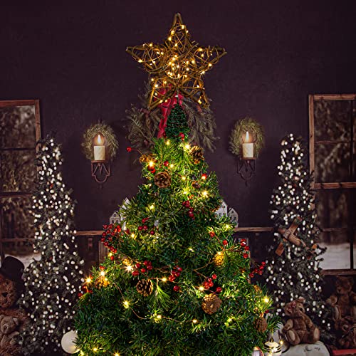 Rattan Natural Star Christmas Tree Topper with 50 Warm LED Lights D935717