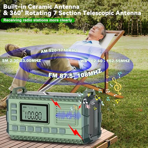 Green AM/FM/NOAA Hand Crank Radio with 15W Fast Charge, 39800mAh Portable Solar Power Bank, Flashlight & SOS Alarm B23770