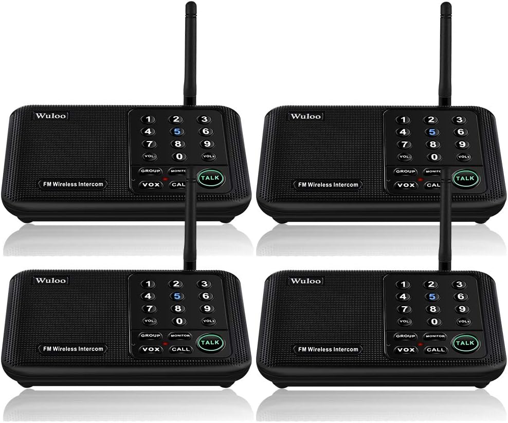 Wireless Intercom System 5280 Feet Range 10 Channel 4 Packs Black U894