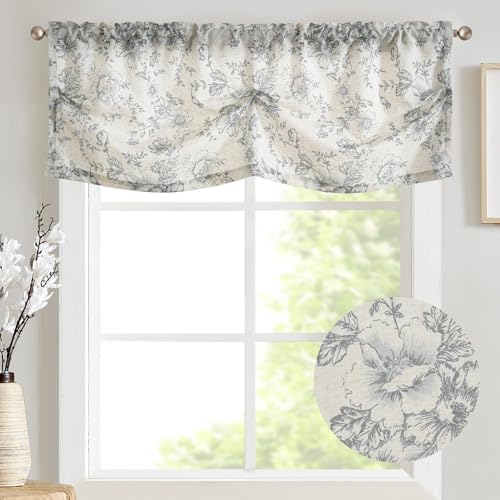Linen Valance Yellow Leaf on Beige 16 Inch Rod Pocket 1 Panel Z956743