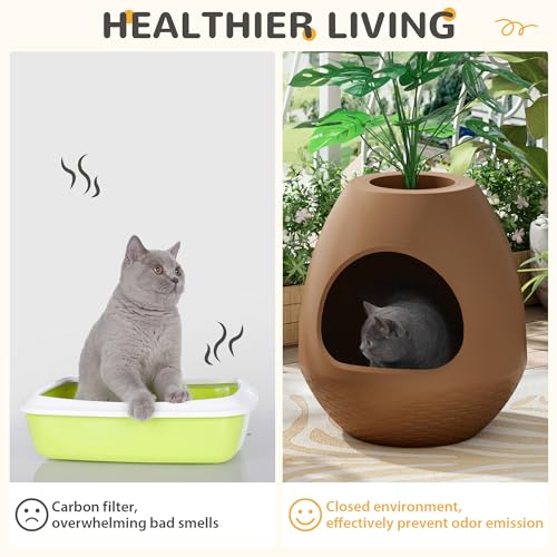 Grey Extra Large Hidden Litter Box Enclosure with Artificial Plants Q58222