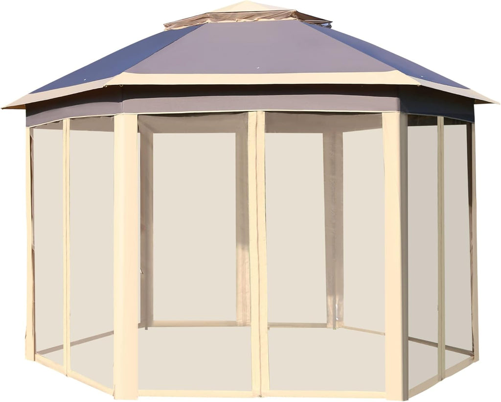 13'x11' Grey Pop Up Gazebo with Mesh Sidewalls and Carrying Bag K1866