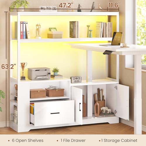 White L Shaped Standing Desk with Drawers & Hutch I543