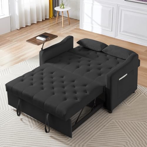 Grey Velvet Convertible Sleeper Sofa with Pull Out Bed E2581