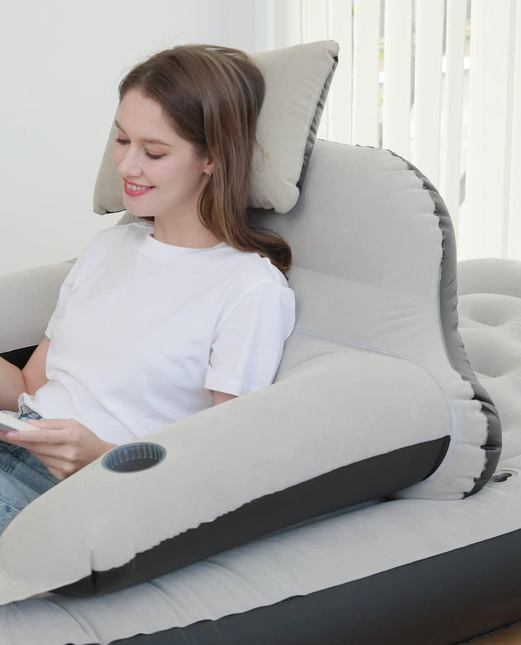 Queen 9 Raised Portable Double Inflatable Air Mattress with Backrest U6836