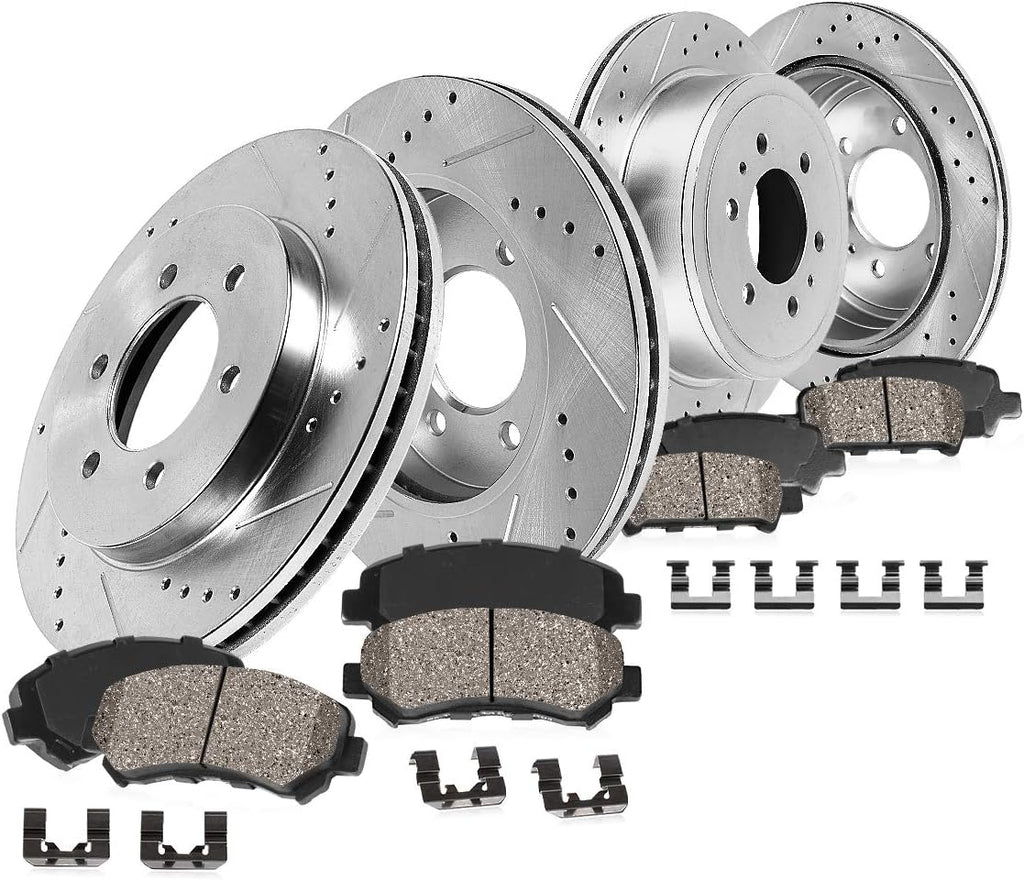 290mm Front + 300mm Rear 6 Lug Rotors + Ceramic Brake Pads + Clips K589613