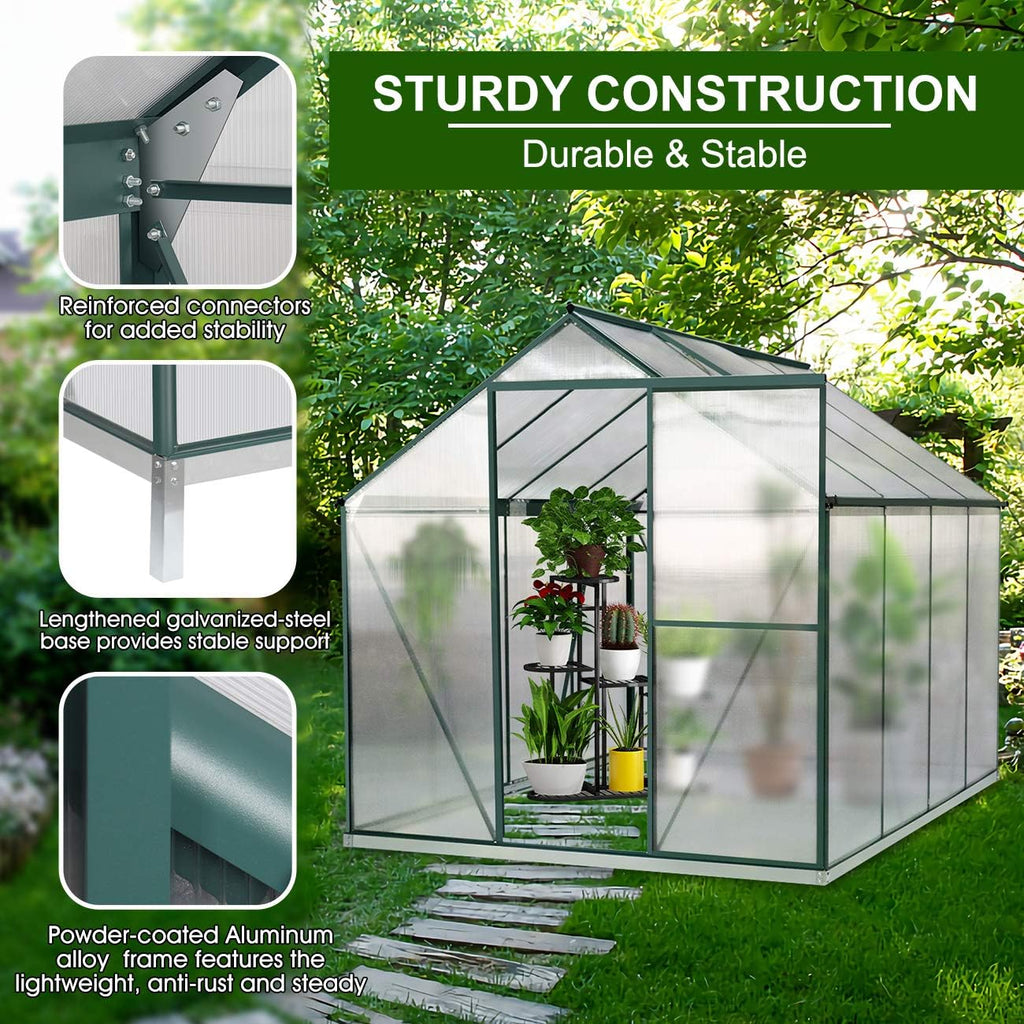 Polycarbonate Greenhouse with Sliding Door 8' x 6' S716