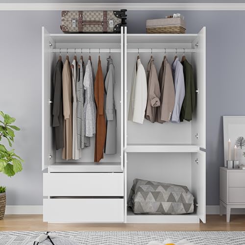 White 4 Door 2 Drawers Wooden Armoire Wardrobe D111