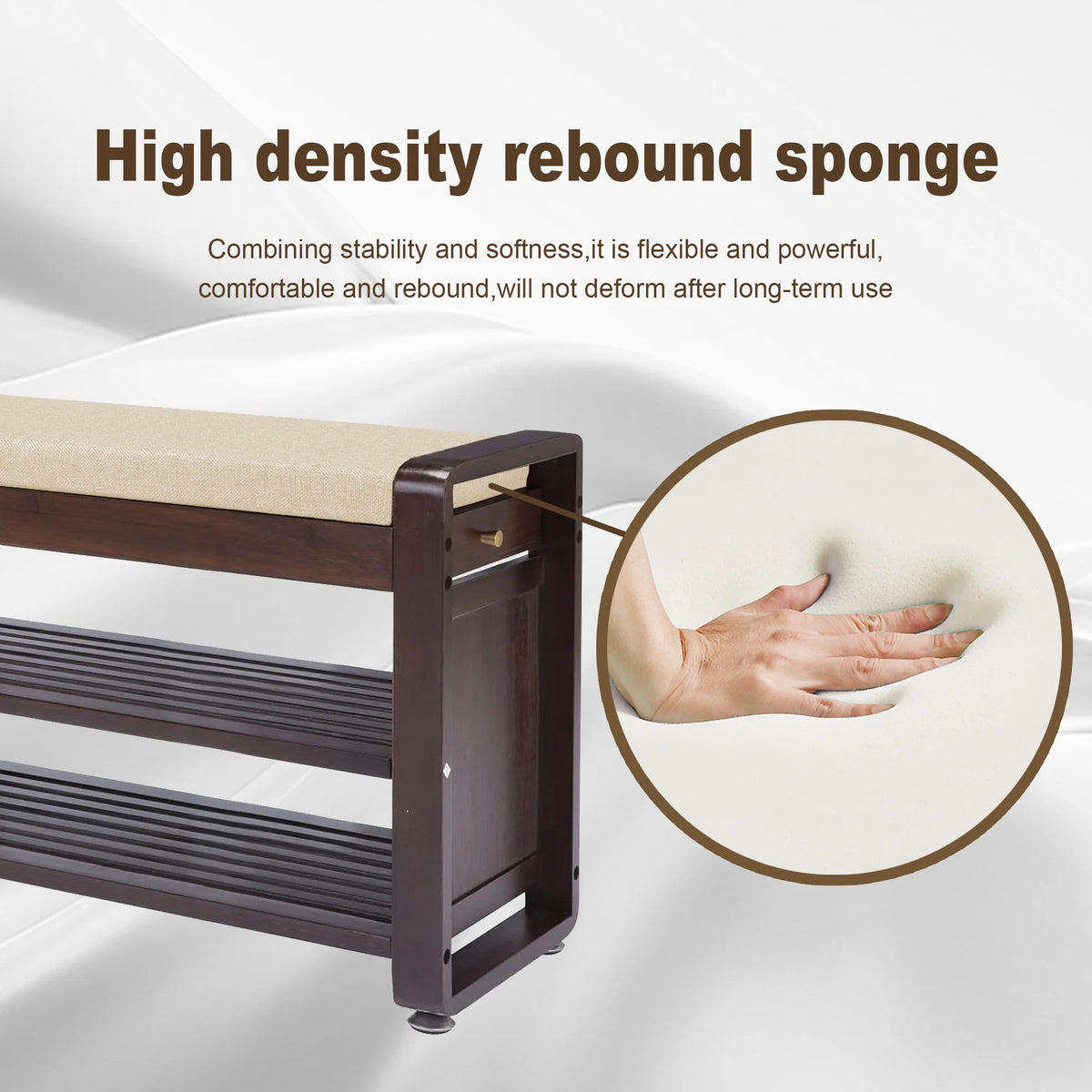 Bamboo Shoe Bench with Cushion and Side Hooks J910210