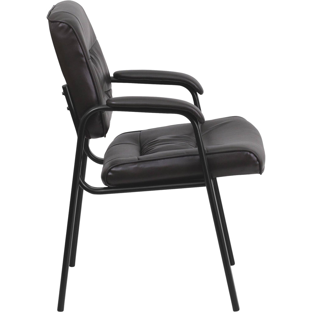 Brown Leather Executive Side Reception Chair with Black Frame L976224