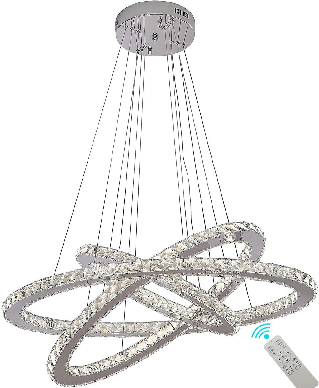 Modern K9 Crystal Chandelier LED Dimmer 3 Ring Ceiling Pendant Light N269